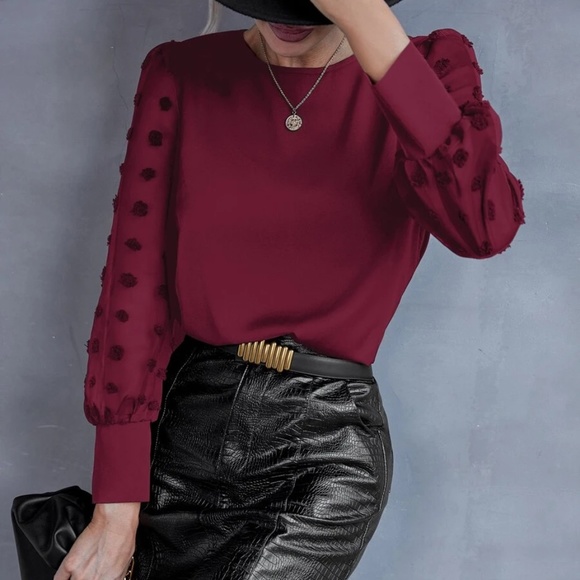 Swiss Dot Sheer Long Sleeve Blouse - Picture 7 of 12